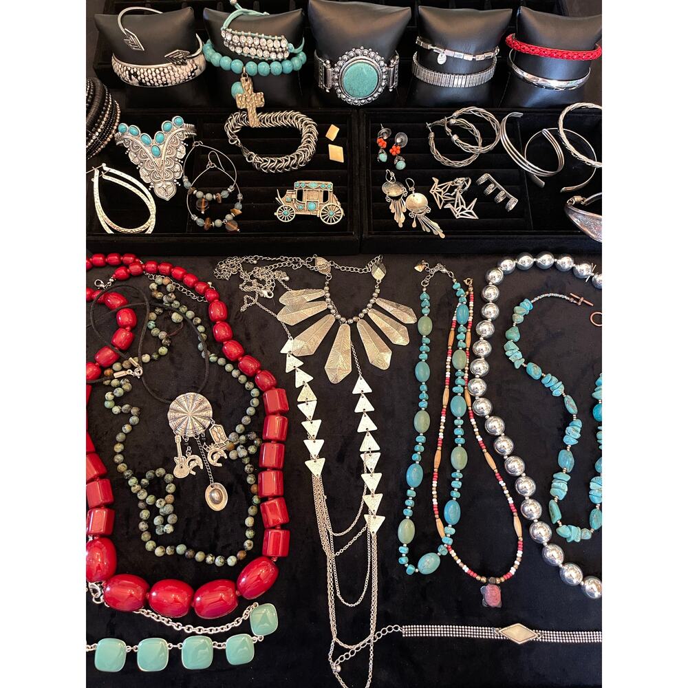 Huge 2.12lb VTG Estate Southwestern Turquoise Silver Necklace Earring Lot Bundle